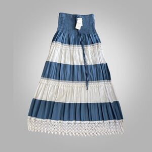 NWT Moni&Co S/M Convertible Smocked Maxi Skirt Strapless Dress Blue White